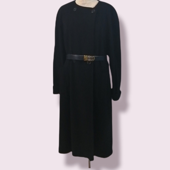 Louis Feraud Wool Angora Long Black Winter Coat Size 12 - Picture 8 of 15